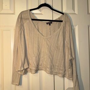 Long Sleeve Scoop Neck Ribbed Knit Top -